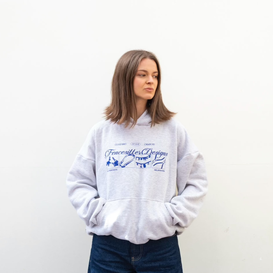 COMING SOON: Fencesitter Hoodie - White/Grey Marle + Electric Blue [Available 5/9]