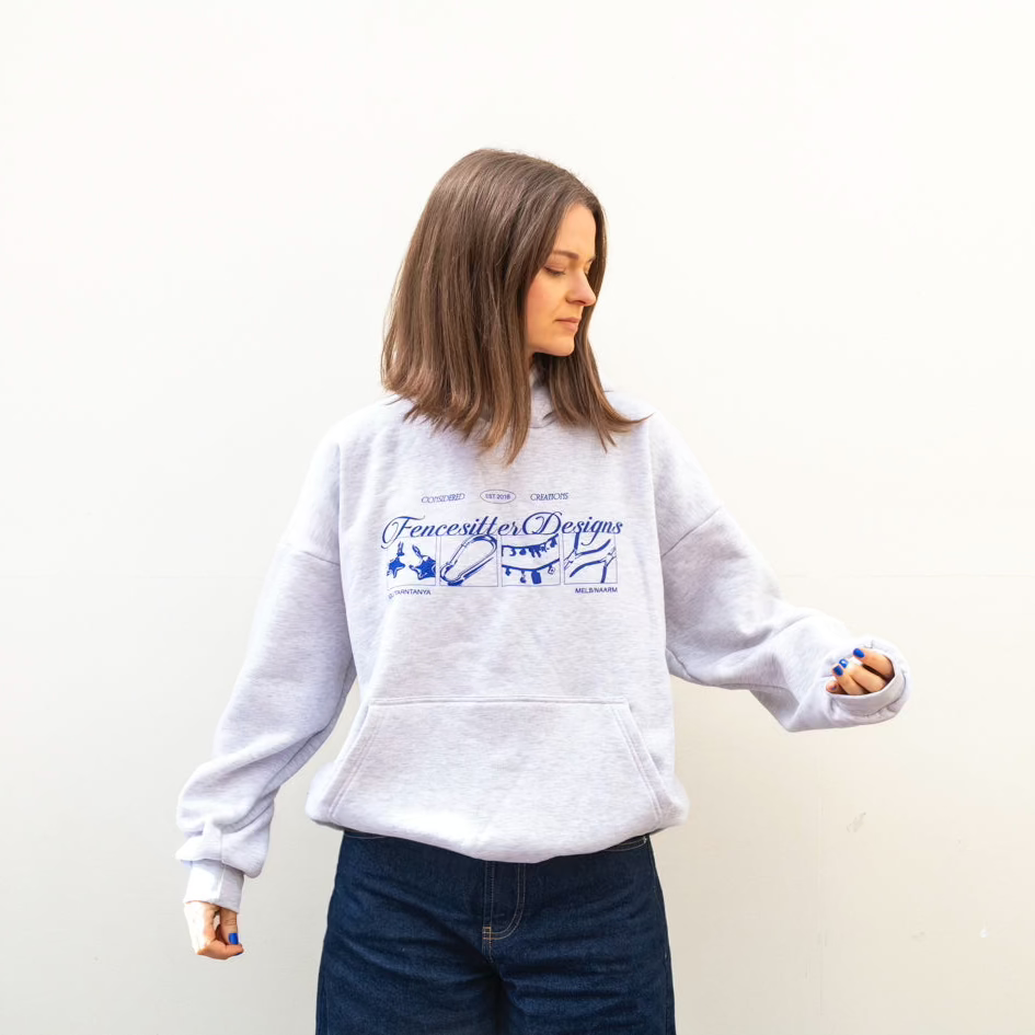 COMING SOON: Fencesitter Hoodie - White/Grey Marle + Electric Blue [Available 5/9]