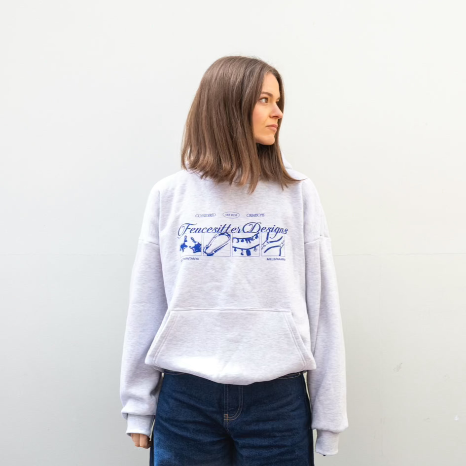 COMING SOON: Fencesitter Hoodie - White/Grey Marle + Electric Blue [Available 5/9]