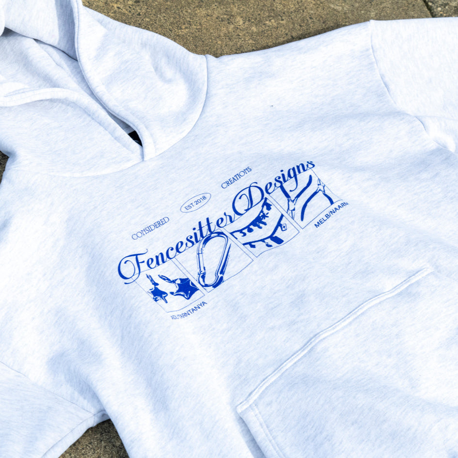 COMING SOON: Fencesitter Hoodie - White/Grey Marle + Electric Blue [Available 5/9]