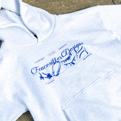 COMING SOON: Fencesitter Hoodie - White/Grey Marle + Electric Blue [Available 5/9]
